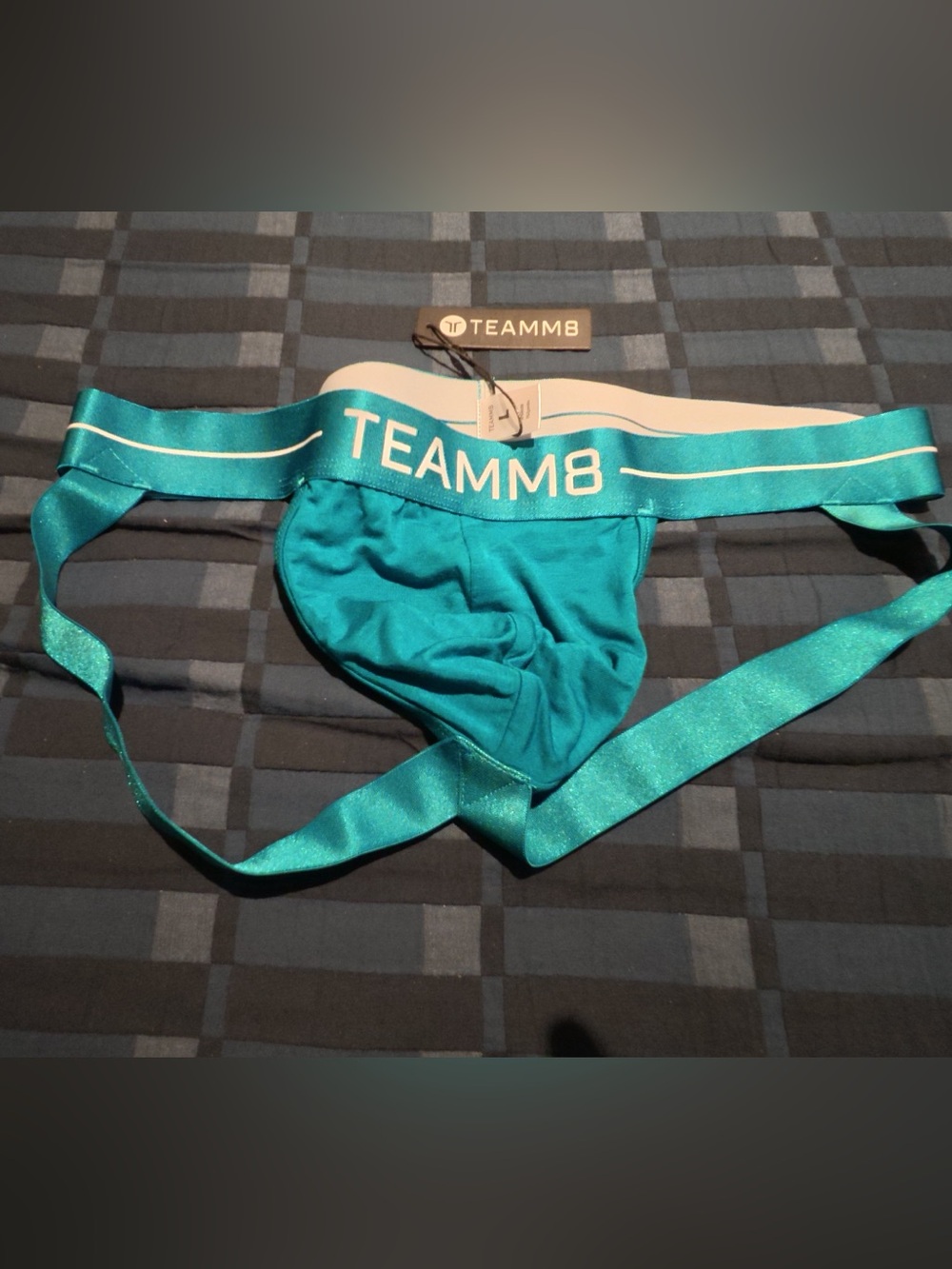 TEAMM8 Teal Logo Elastic Athletic Jockstrap Sz L NWT